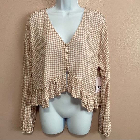 SO NWT pink & white cropped peasant top blouse size large - Picture 3 of 7